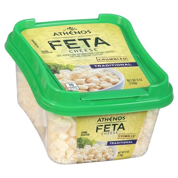 Athenos Traditional Crumbled Feta Cheese, 6 oz Tub