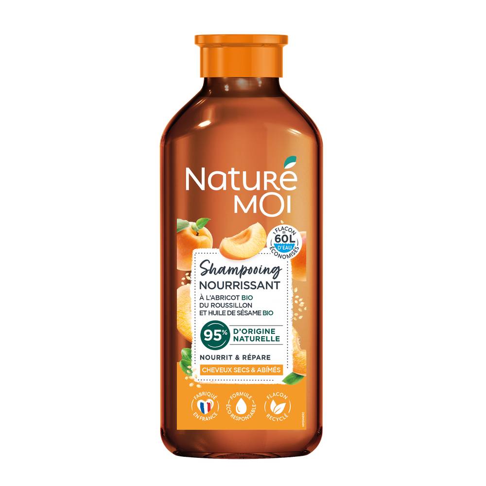 Naturé Moi - Shampooing nourrissant abricot bio et huile de sésame bio pour cheveux secs et abîmés (250ml)