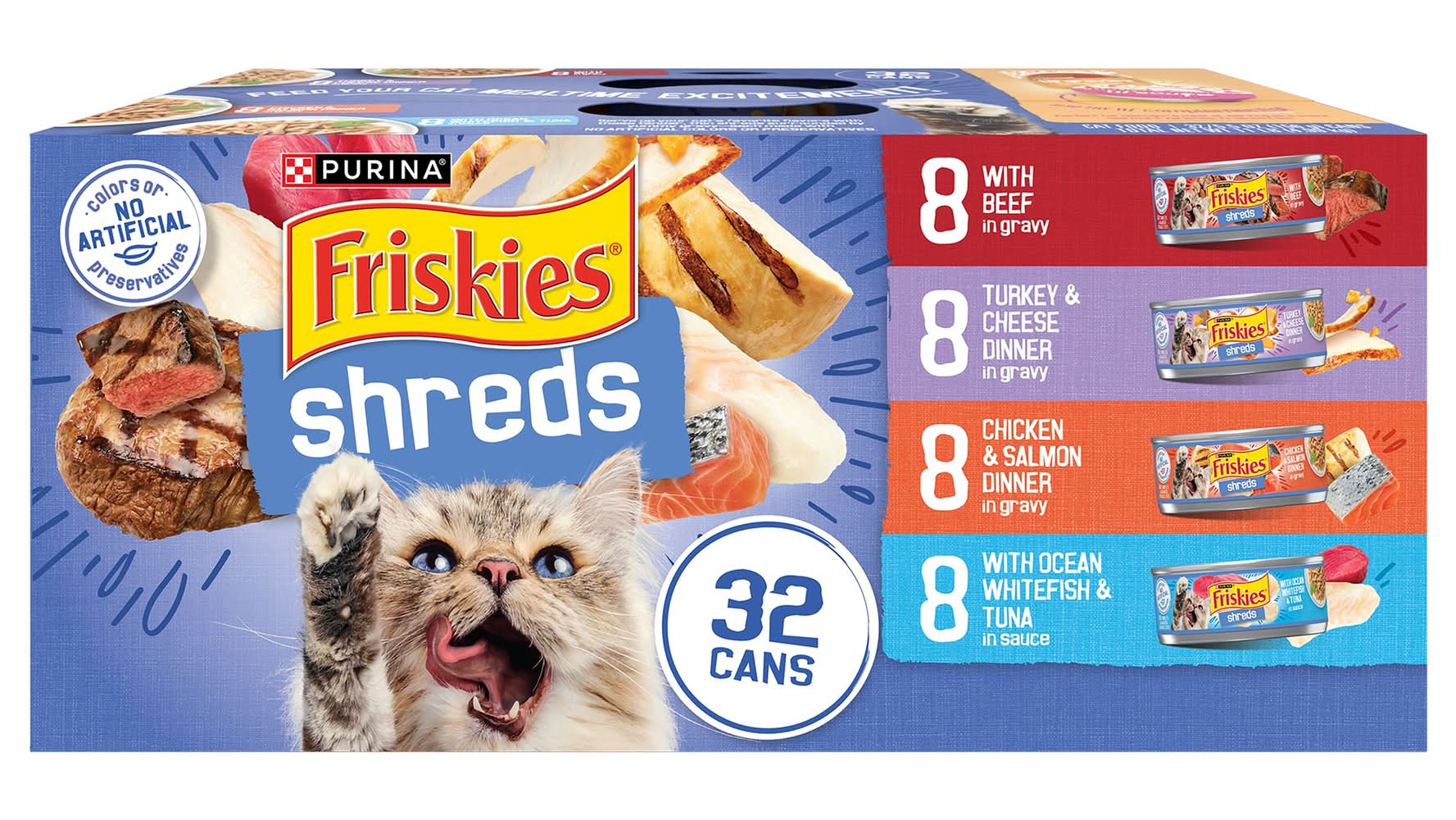 Friskies® Shreds Adult Cat Wet Food - Variety Pack, 5.5 Oz (Flavor: Variety Pack, Color: Assorted, Size: 32 Count)