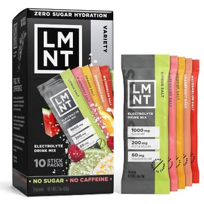 LMNT Zero Sugar Hydration Electrolyte Drink Mix Variety packs, Citrus Salt-Raspberry Salt-Orange Salt-Watermelon Salt-Grapefruit Salt (10 x 0.21 oz)