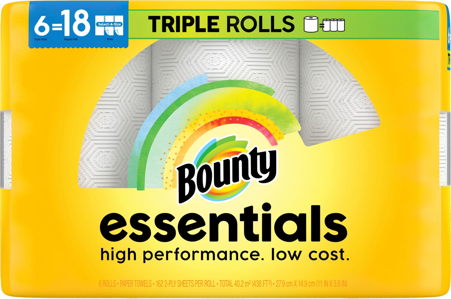 Bounty Essentials High Performance Triple Paper Towels Rolls, 11x5.9 in (6 ct)