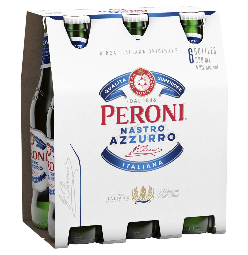 Peroni Nastro Azzurro 5% Bottle 330mL x Pack 6