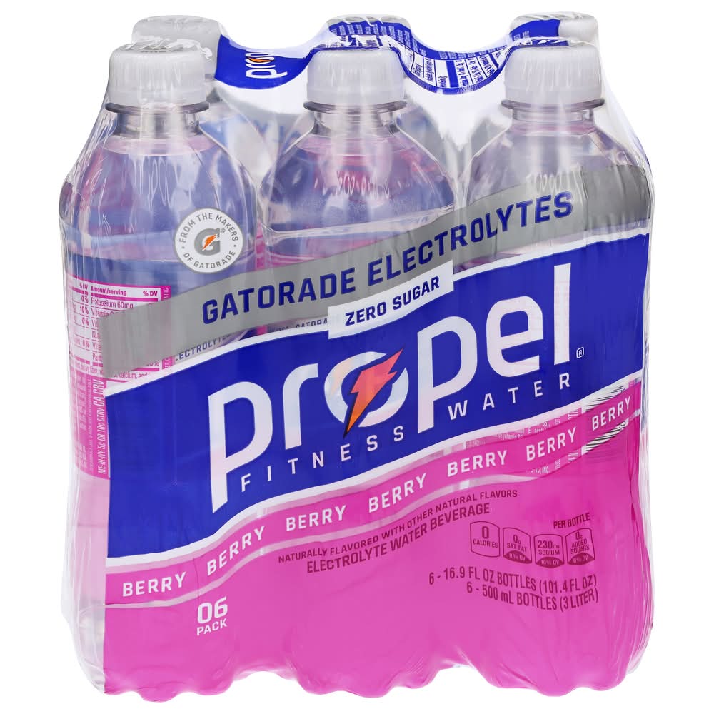 Propel Zero Sugar Gatorade Electrolytes Fitness Water, Berry (6 x 16.9 fl oz)