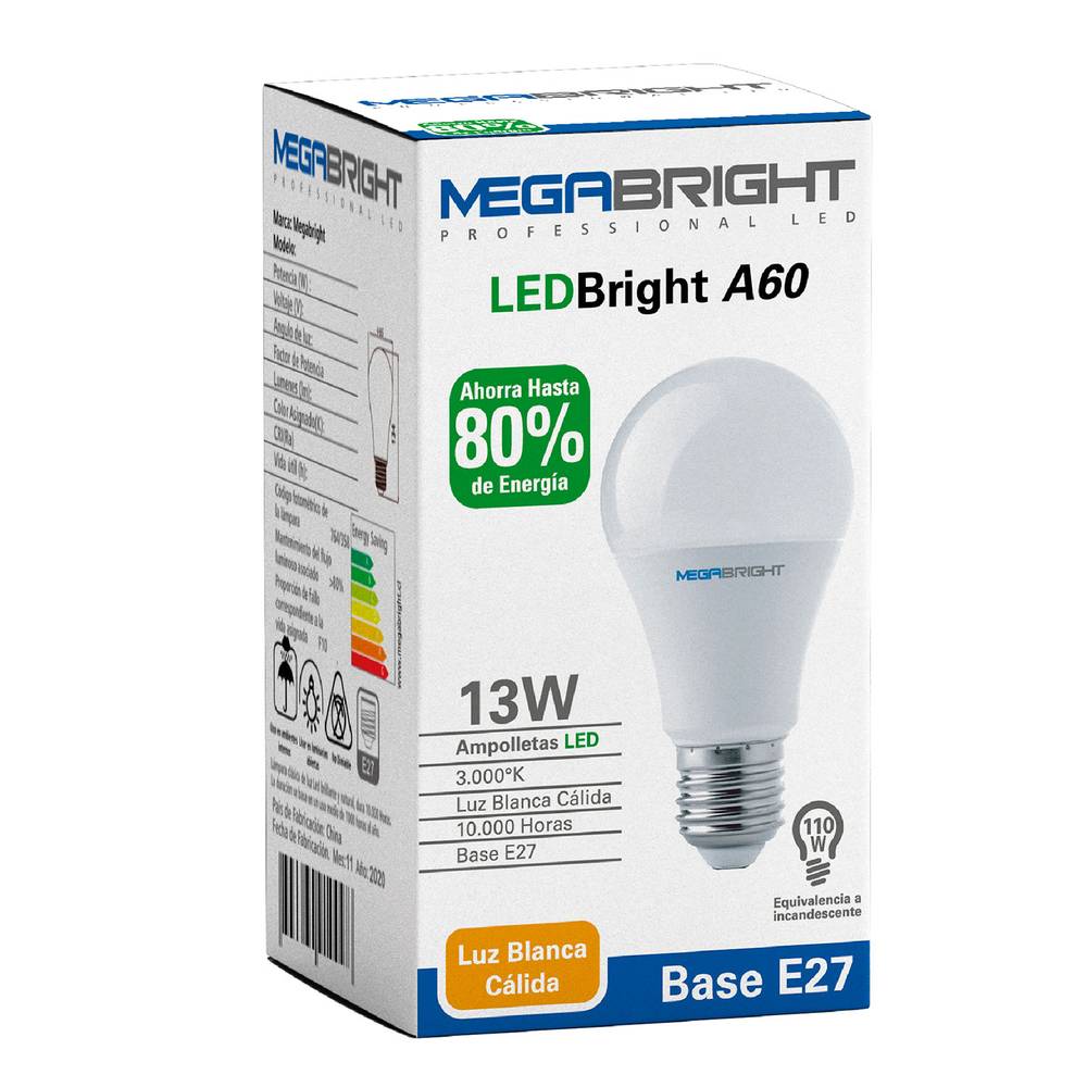 Megabright ampolleta led luz calida (13w)