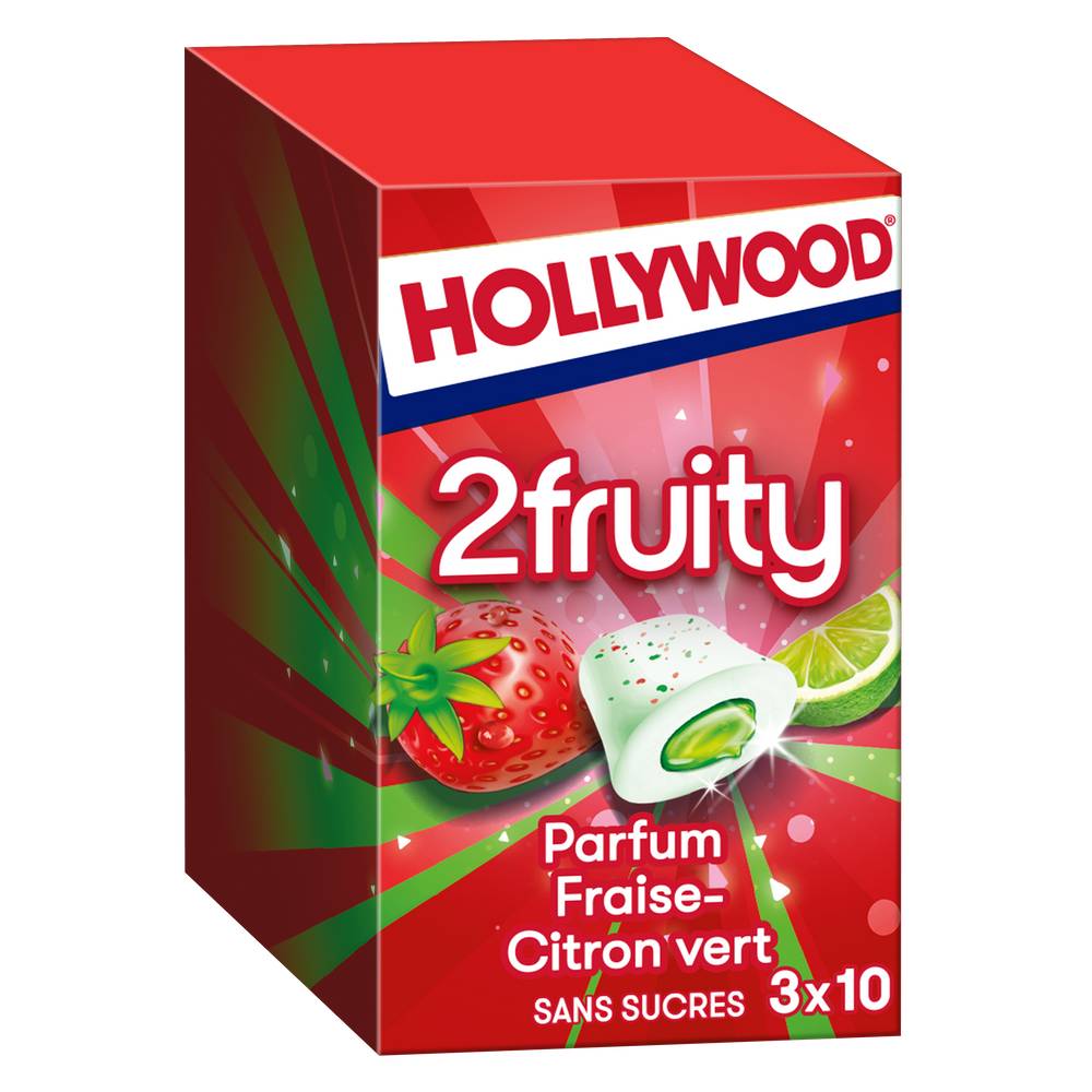 Hollywood - 2Fruity chewing-gum sans sucres avec édulcorants (30 unités) (fraise - citron vert )