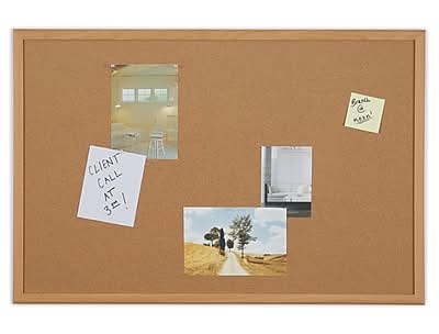 Staples Durable Cork Bulletin Board, Oak Finish Frame, 2' x 3' (85223B)