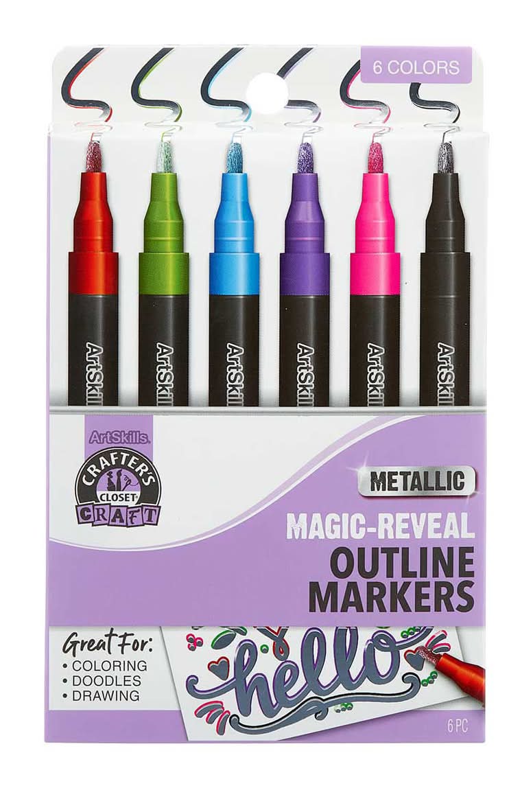 Crafter's Closet Metallic Magic-Reveal Outline Markers, Assorted (6 ct)