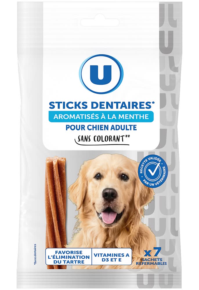 Les Produits U - Sticks dentaires pour chien adulte aromatisé menthe (180g)