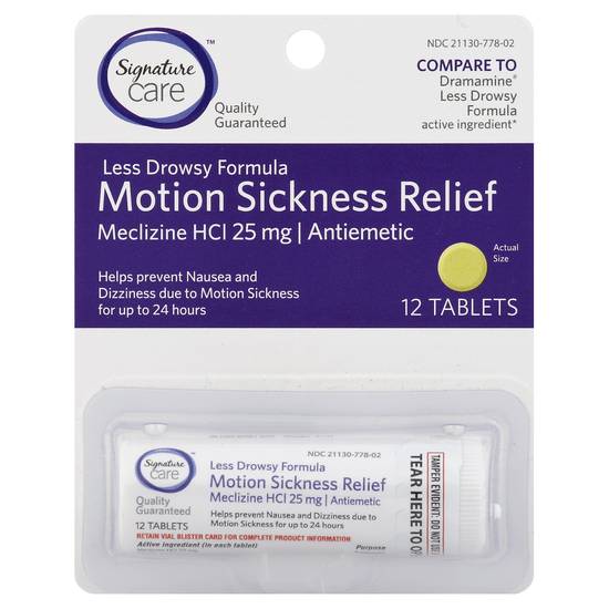 Signature Care Motion Sickness Relief Meclizine Hci 25 mg (12 tablets)
