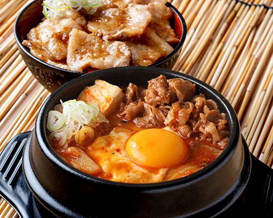 牛カルビチーズスンドゥブ～ミニカルビ丼�セット～ Beef and Cheese Sundubu with Kalbi Rice Bowl Set