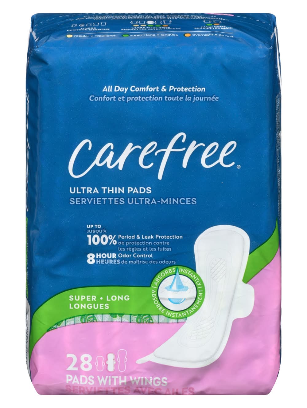 Carefree Ultra Thin Super Long Pads With Wings (28 ct)