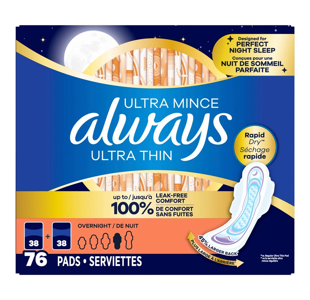 Always Ultra Thin - Serviettes Hygiéniques De Nuit, 76 Unités / Always Ultra Thin Overnight Pads, 76-Count