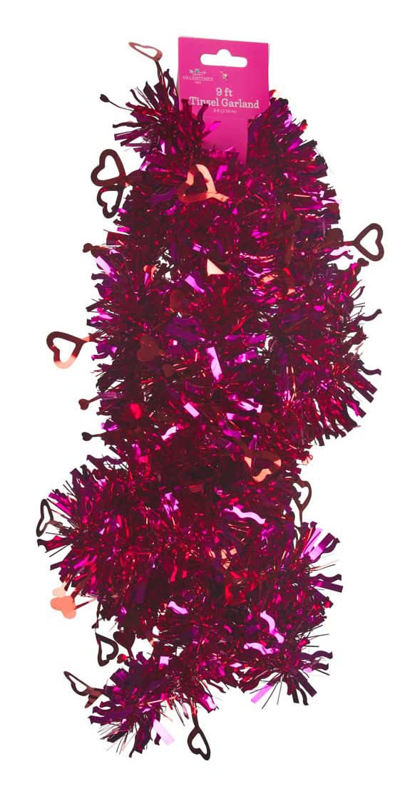 Happy Valentine's Day Tinsel Garland, Assorted: Red, Pink
