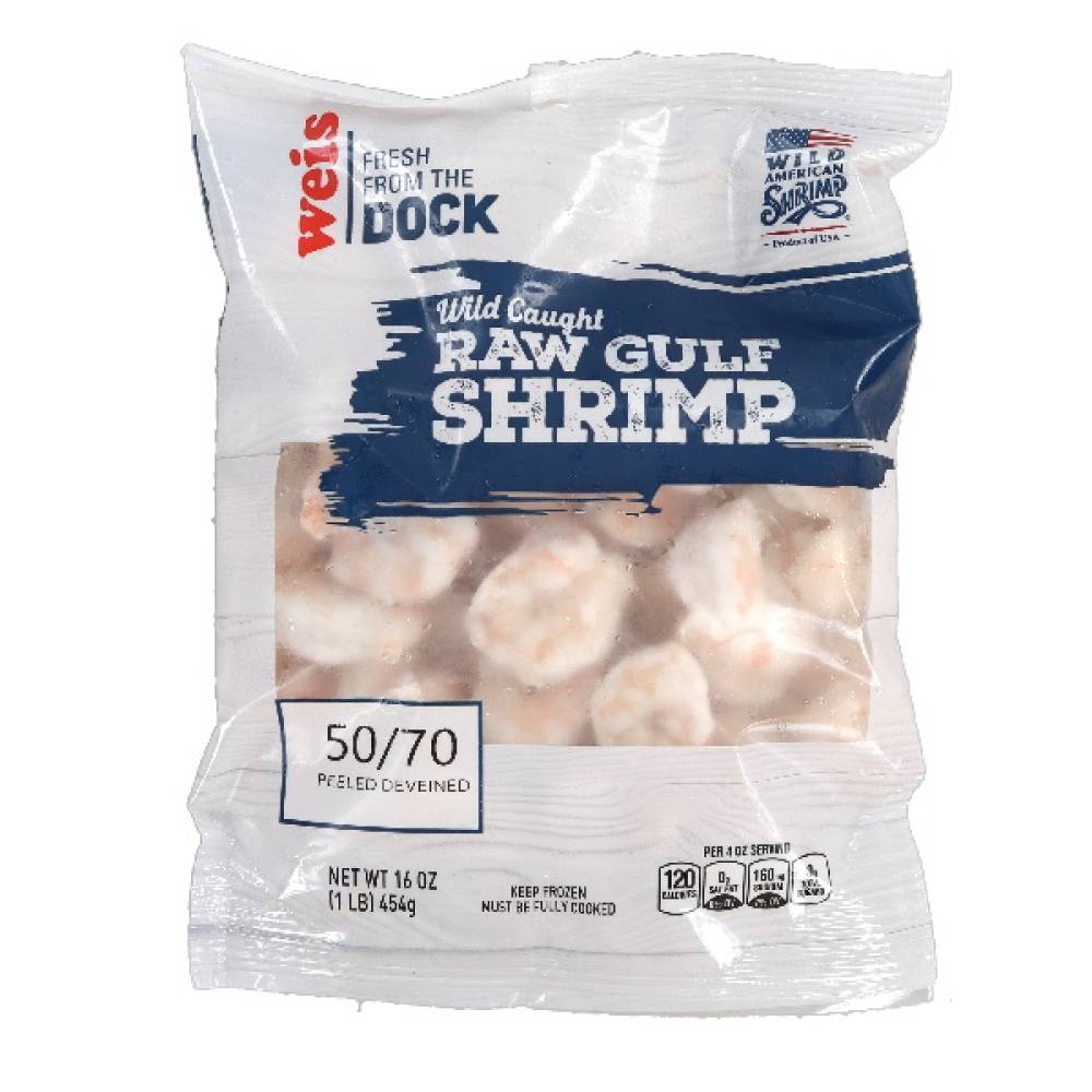 Weis Fresh From the Dock Large Gulf Shrimp 50/70 Count Peeled and Deveined Wild Caught Raw (16 oz)