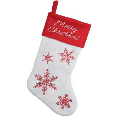 Northlight 15.25" Red and White Snowflake Embroidered Christmas Stocking