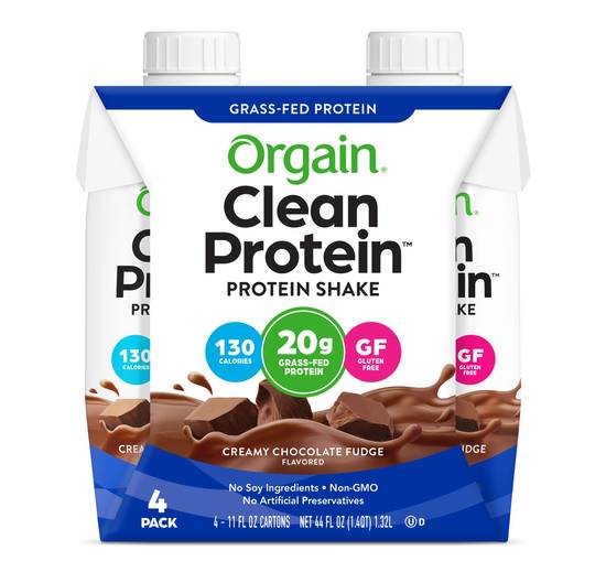 Orgain Clean Protein Grass Fed Protein Shake Creamy Chocolate Fudge (11 oz x 4 ct)