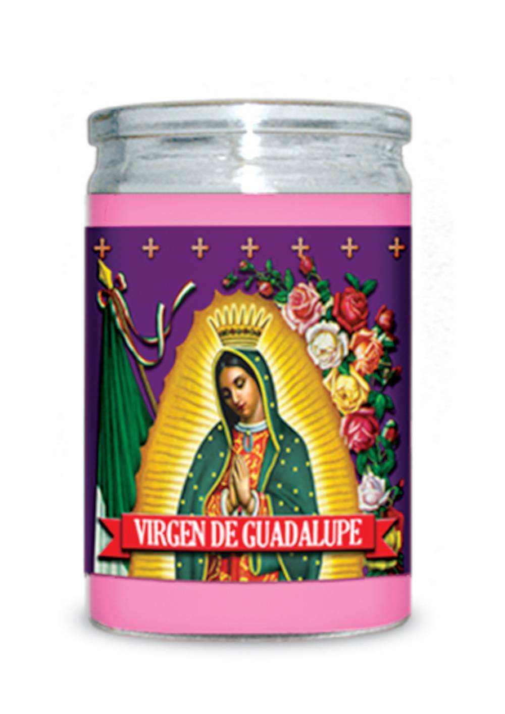 Virgen de Guadalupe Pink Wax Candle, 3.5 in