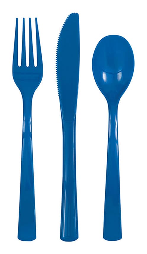 Assorted Plastic Silverware Set 24 Pieces Royal Blue