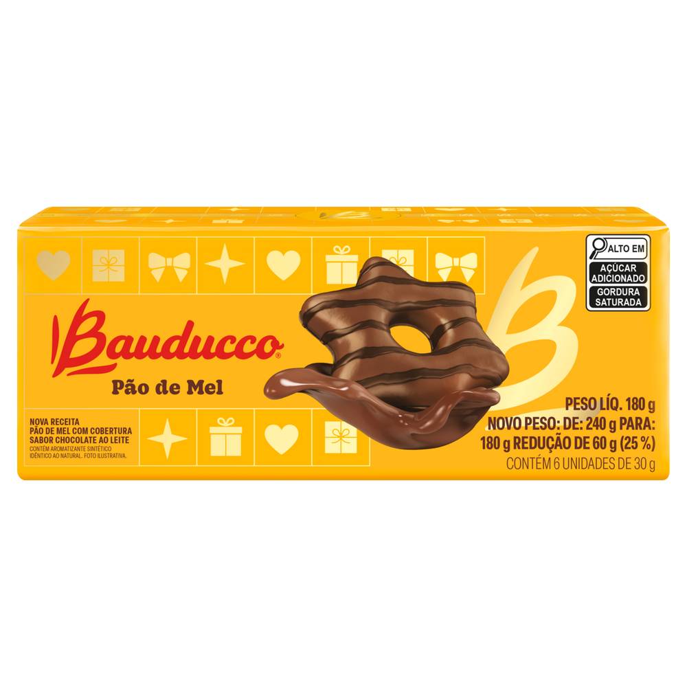 Bauducco pão de mel com cobertura sabor chocolate ao leite (180 g)