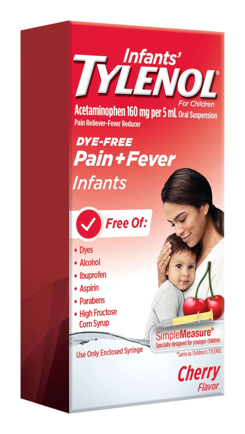 Tylenol Infants' Dye Free Pain + Fever Liquid Oral Suspension For Children, Cherry (1 fl oz)