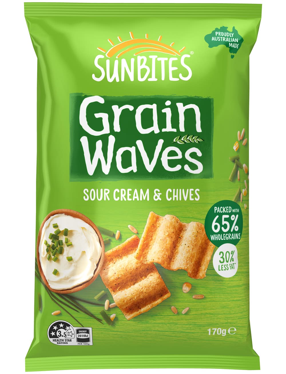 Sunbites Grain Waves Wholegrain Chips, Sour Cream-Chives (170g)