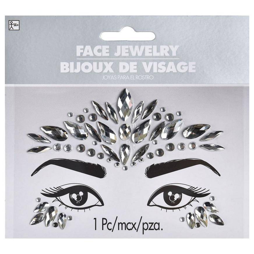 Party City Teardrop Face Gems, Female, Silver