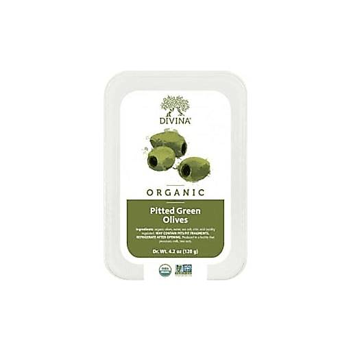 Order Divina Organic Pitted Green Olives 4.2oz food online from Everyday Needs by Gopuff store, Ladera Ranch on bringmethat.com