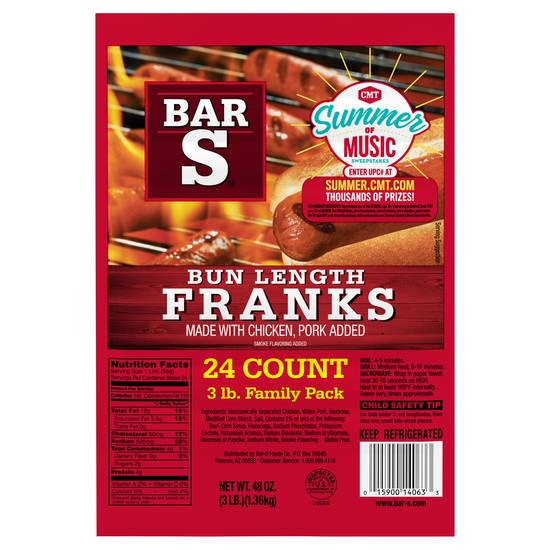 Bar-S Bun Lenght Franks Hot Dogs (24 ct)