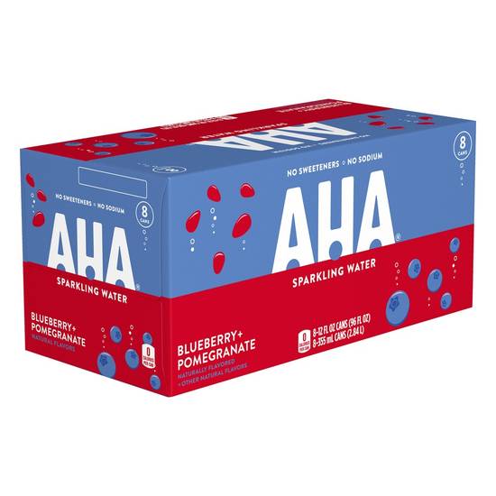 Order Aha Sparkling Water Blueberry Pomegranate Cans (12 oz x 8 ct) food online from Rite Aid store, Shawnee on bringmethat.com