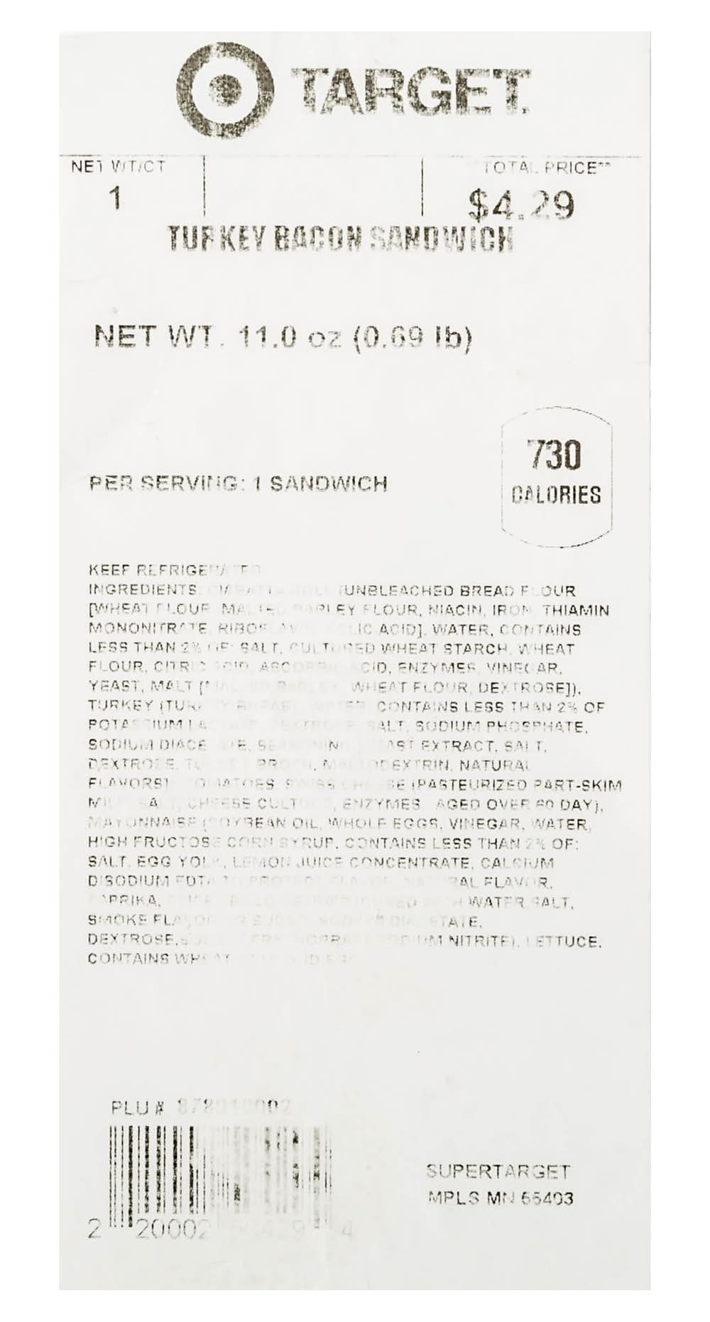 Target Turkey Bacon Sandwich (11 oz)