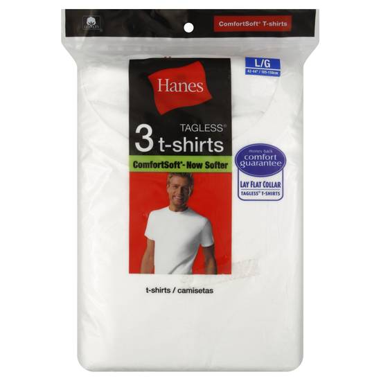 Hanes 100% Cotton Size L 42-44 Inch T-Shirts (3 ct)
