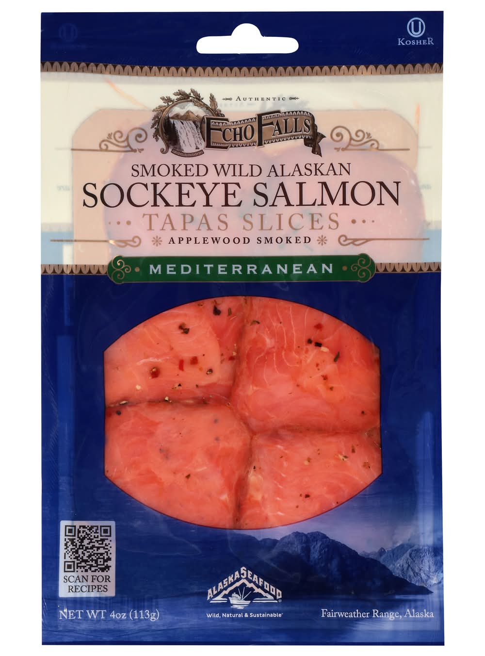 Echo Falls Mediterranean Applewood Smoked Wild Alaskan Sockeye Salmon Tapas Slices (4 oz)