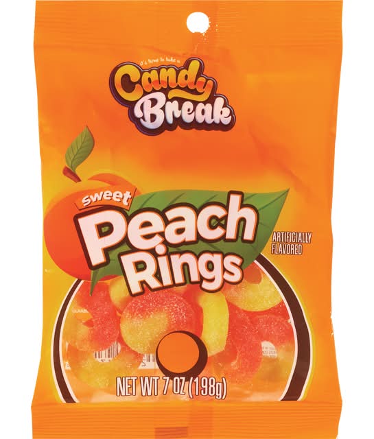 Candy Break Fruity Sweet Gummies, Peach Rings (7 oz)
