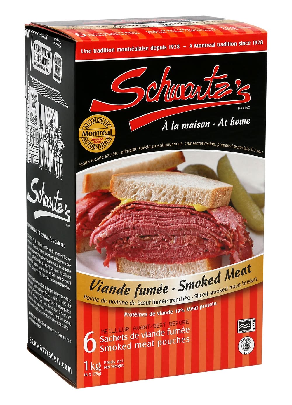 Schwartz’S - Viande Fumée En Sachets, 6 × 175 G / Schwartz’S Smoked Meat Pouches, 6 × 175 G