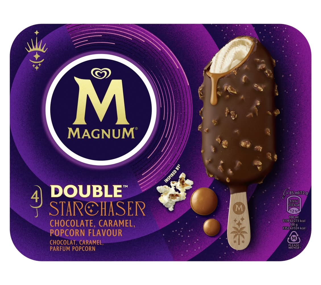 Magnum - Glace bâtonnet double starchaser chocolat caramel pop corn (288g)