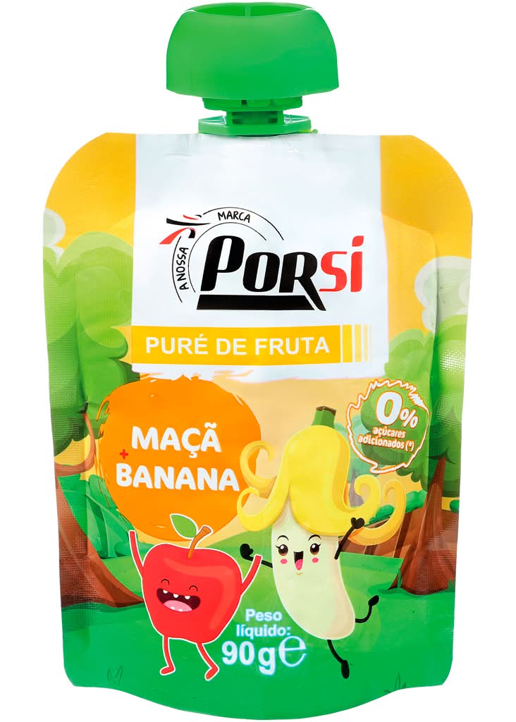 PorSi - Saqueta de puré de fruta | maçã + banana, 90g