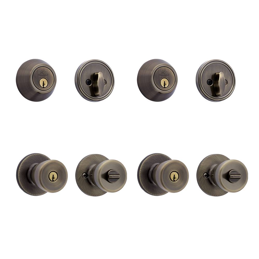 RELIABILT Gallo Antique Brass Exterior Single-cylinder deadbolt Keyed Entry Door Knob Project Pack (2-Pack) | 93680-026