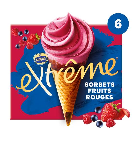 Nestlé - Cônes extrême sorbets fruits rouges fraise cassis & framboise (6 pièces)