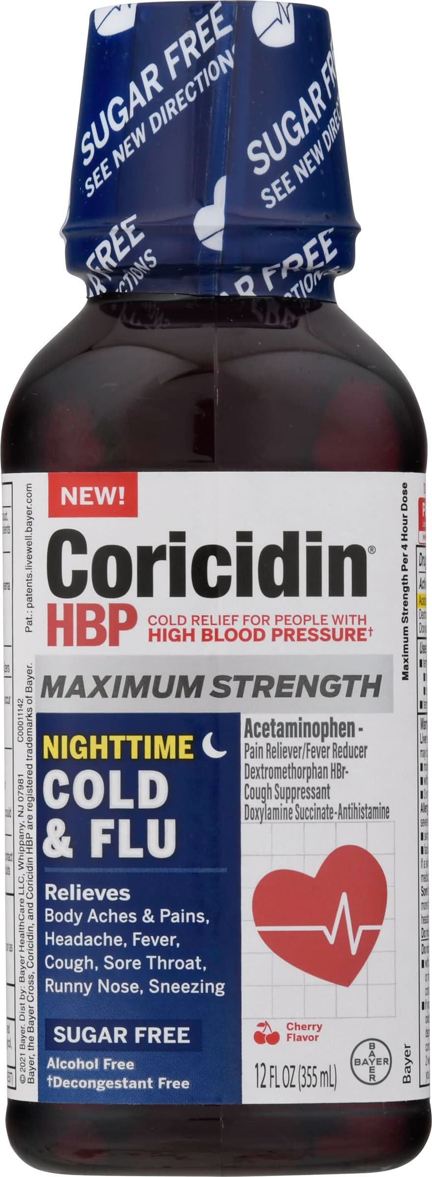 Coricidin Cherry Maximum Strength Nighttime Cold & Flu Relief Liquid, Cherry (12 fl oz)