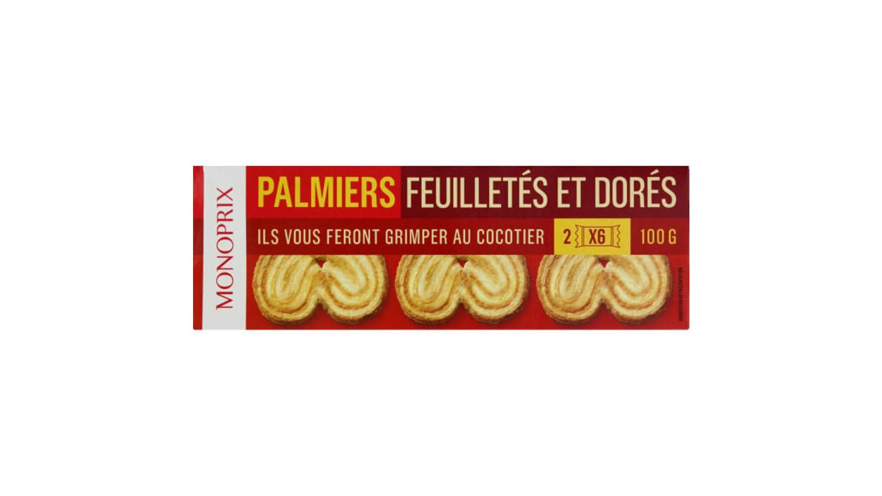 Monoprix Palmiers feuilletés et dorés Les 12 biscuits de 100g