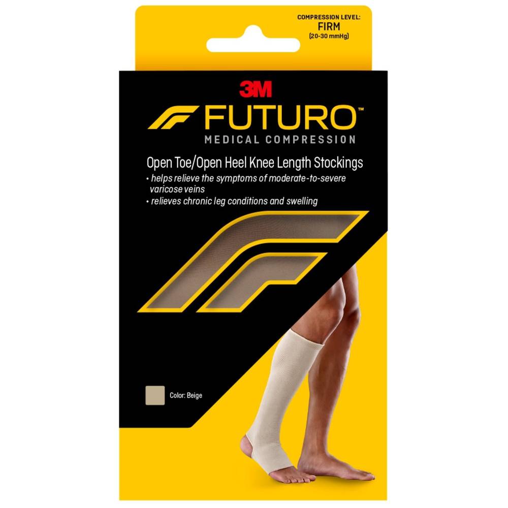 Futuro Firm Compression Open Toe/Heel Knee Length Stockings for Men and Women, Beige, Large