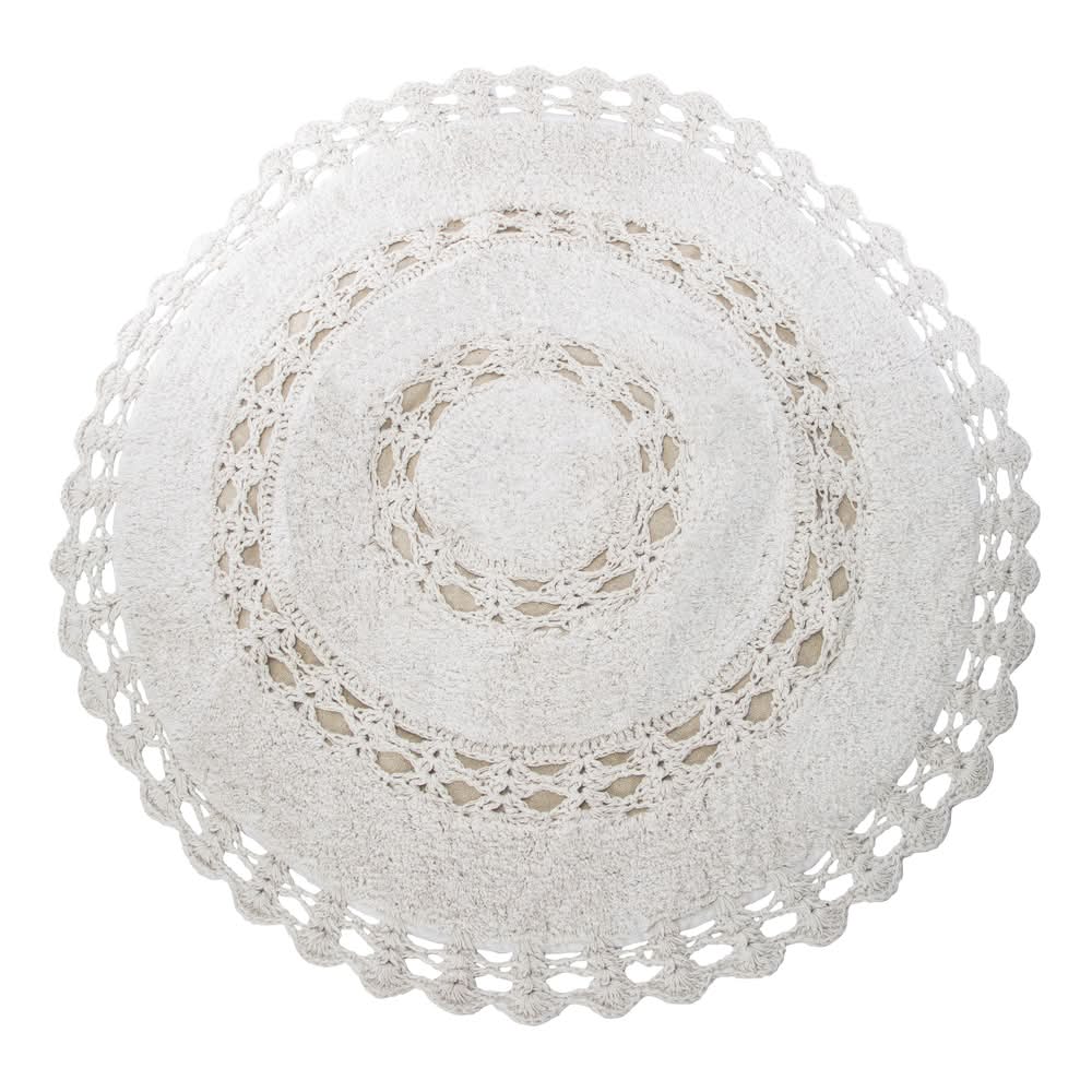 Cotton Crochet Round Rug 32in Ivory
