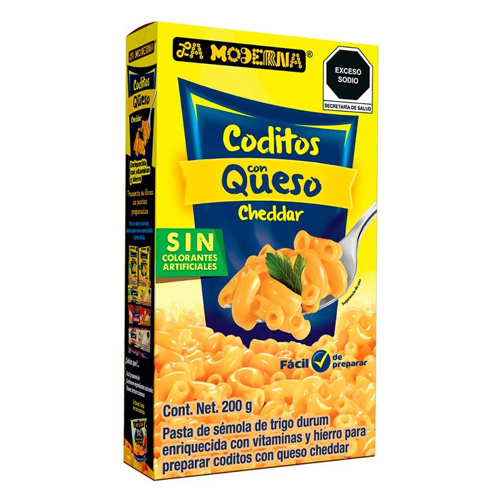 La Moderna · Pasta de sémola de trigo durum para preparar coditos, queso cheddar (200 g)