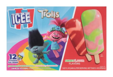 ICEE Dreamworks Trolls Swirled Flavors Ice Pops, Sweet-Sour (9.8 fl oz, 12 ct)