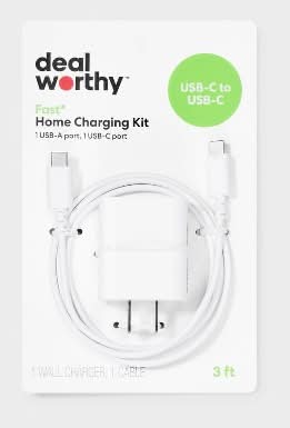 Dealworthy 2-Port 25w Wall Charger With 3' Usb-C To Usb-C Cable, 3 ft, White