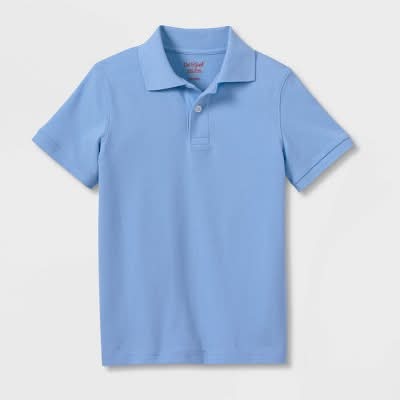 Cat & Jack Short Sleeve Pique Uniform Polo Shirt, Men, M, Light Blue