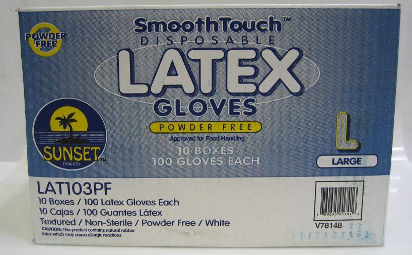 Sunset - Smooth Touch Latex Gloves without Powder, Size Large - 100 ct