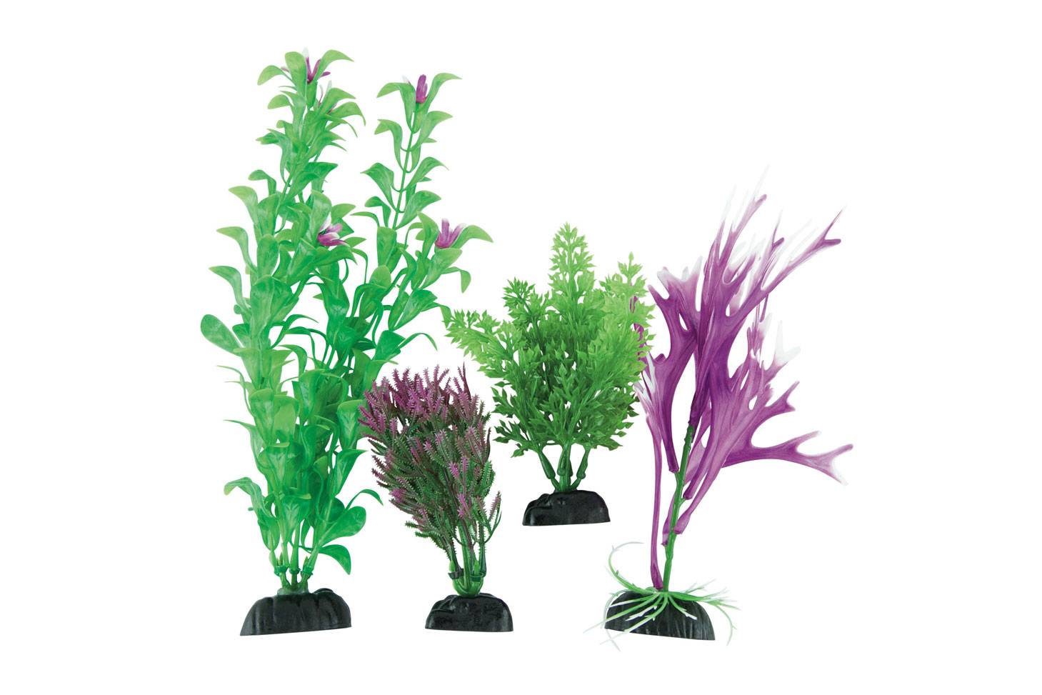 Fins First Multipack Plastic Plants, Green-Purple (4 ct)