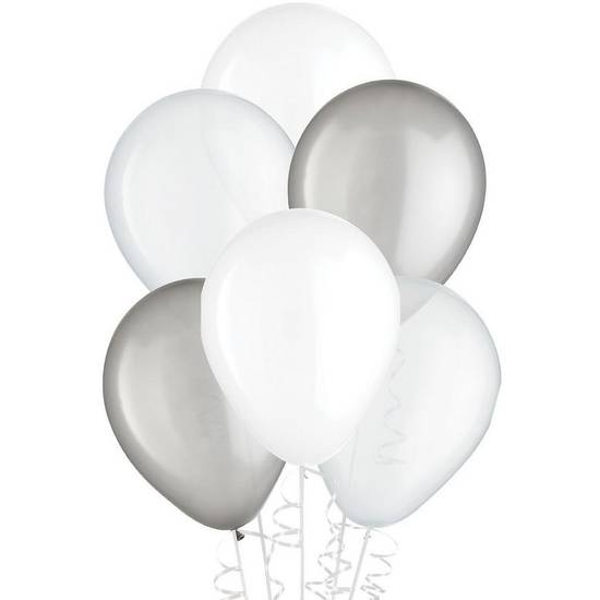 Uninflated 15ct, 11in, Platinum 3-Color Mix Latex Balloons - Clear, Silver & White