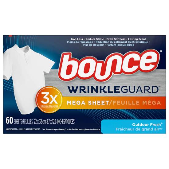 Bounce Wrinkleguard Mega Dryer Sheets Outdoor Fresh (60 sheets)